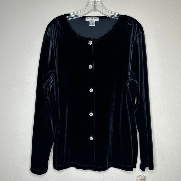 Notations VTG Women's Black‎ Velvet Silver Button Front Cardigan Long Sleeve 1X - Picture 1 of 6